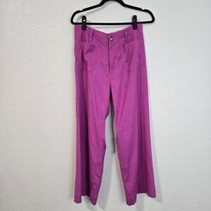 Maeve The Colette High Rise Wide Leg Crop Pants Purple Size 29 Linen Blend